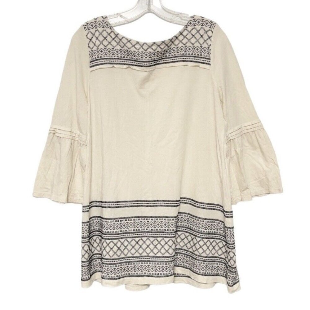 J. Jill Ivory Embroidered 3/4 Bell Sleeve Petite Tunic Oversized Boho Top